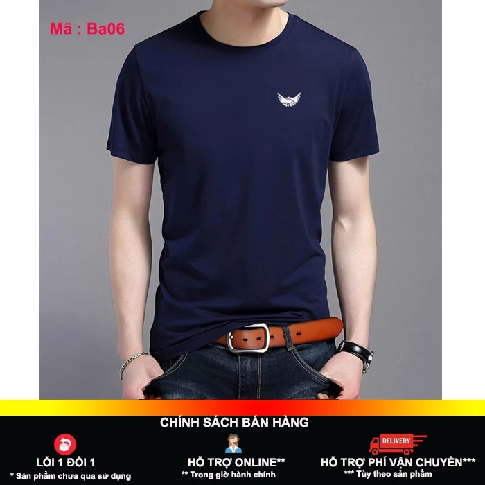 [hot] Áo thun nam cổ tròn màu xanh than made in bahada