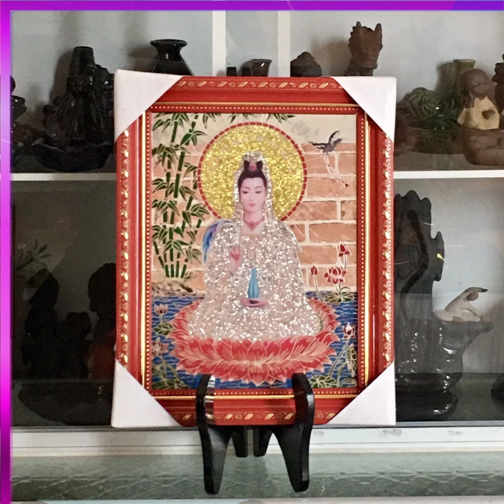 Bài vị Mẹ Quan âm kim sa 35,40 cm(liễng thờ khung đỏ)