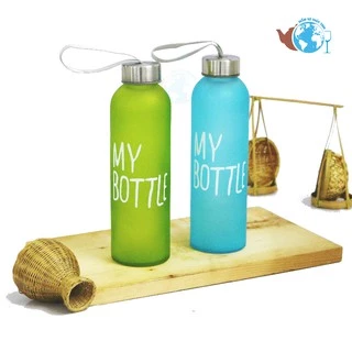 Bình đựng nước thủy tinh màu in chữ My bottle 500ml có dây xách