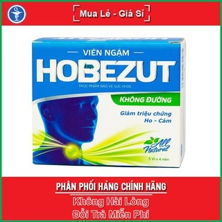 Kẹo ngậm Hobezut không đường hỗ trợ làm ấm đường hô hấp, giảm ho, giảm triệu chứng cảm cúm, cảm lạnh hộp 20 viên