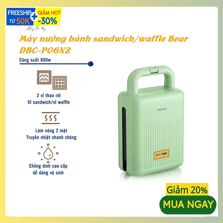 Máy làm bánh BEAR 600W 2 khuôn nướng bánh mì, bánh waffle, nướng thịt