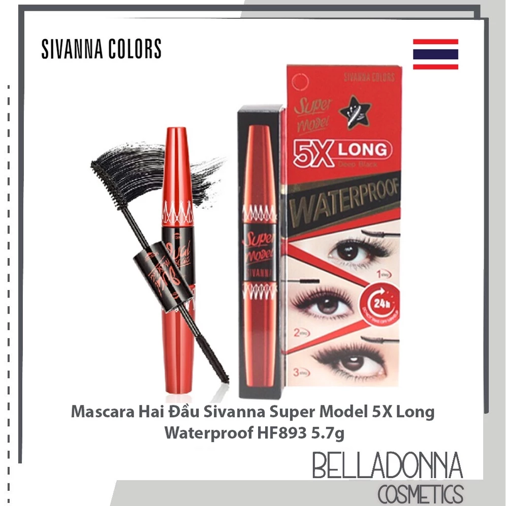 Mascara Hai Đầu Nối Mi Sivanna Super Model 5x Long Waterproof HF893 5.7g