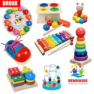 Combo Đồ Chơi Giáo Dục Montessori Phát Triển Trí Tuệ ( Đồng Hồ, Đập Bóng, Giày Gỗ, Đàn 8 Nốt,..) Mã BR08X