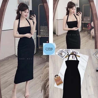 Đầm Body Phối Dây Yếm L.Y Store Nữ [FREESHIP] Váy dáng ôm hở vai sexy bánh bèo tiểu thư cá tính Ulzzang