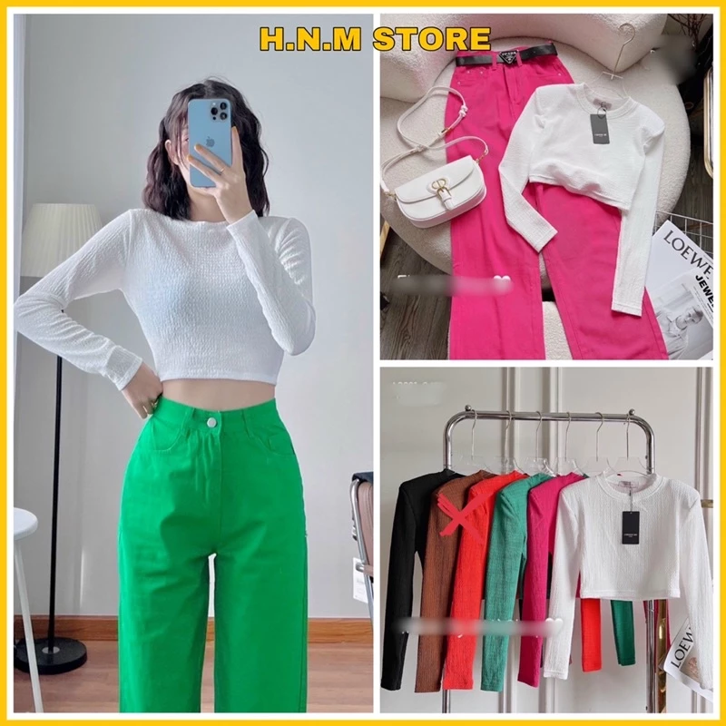 (ảnh thật shop chụp) Áo Croptop tay dài chất thun xốp- HÀNG CHUẨN SHOP H.N.M STORE