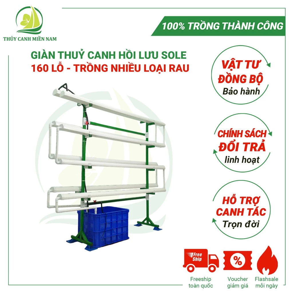 [HOT] Giàn Thuỷ Canh Áp Tường 4 Tầng 8 Máng 160 Lỗ rau