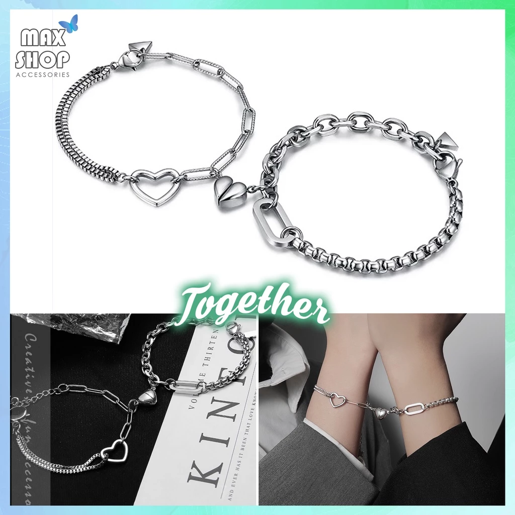Vòng tay đôi hút nam châm nam nữ TOGETHER kiểu dáng thời trang, Vòng cặp couple cho cặp đôi yêu nhau