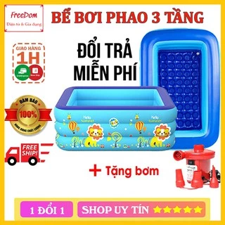 Bê Bơi Phao 3 Tầng 1,2M/1,3M/1,5M/1,8M/2,1M, Có Đáy Chống Trượt Hình Chữ Nhật Cho Trẻ và Em Bé Cao Cấp