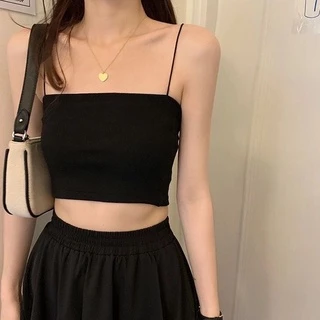 NUZIRO Áo croptop hai dây màu trơn gợi cảm cho nữ