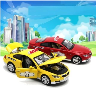 Xe taxi mô hình ô tô BMV đồ chơi trẻ em bằng sắt chạy cót có âm thanh và đèn xe mở cửa