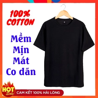 Áo Thun 100% Cotton Màu Đen THOITRANG 24H Vải Mền Mát Thấm Hút Co Dãn Cầm Lên Tay Ưng Ngay Áo Dùng Chung Nam Nữ