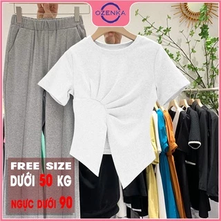 Áo croptop kiểu hàn quốc tay ngắn sẻ gấu ôm nữ ozenka , áo crt thun điệu sang chảnh kiểu mới mặc hè 2022 dưới 50 kg