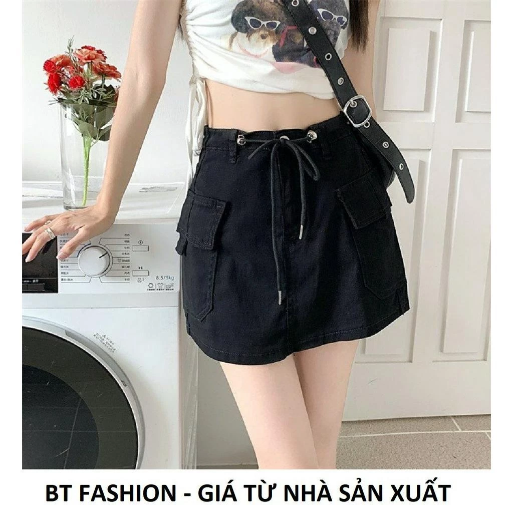 Chân Váy Ngắn Kaki Co Dãn, Vải Đẹp, Có Lót Trong - BT Fashion (Túi Nắp, Dây Rút Lưng)