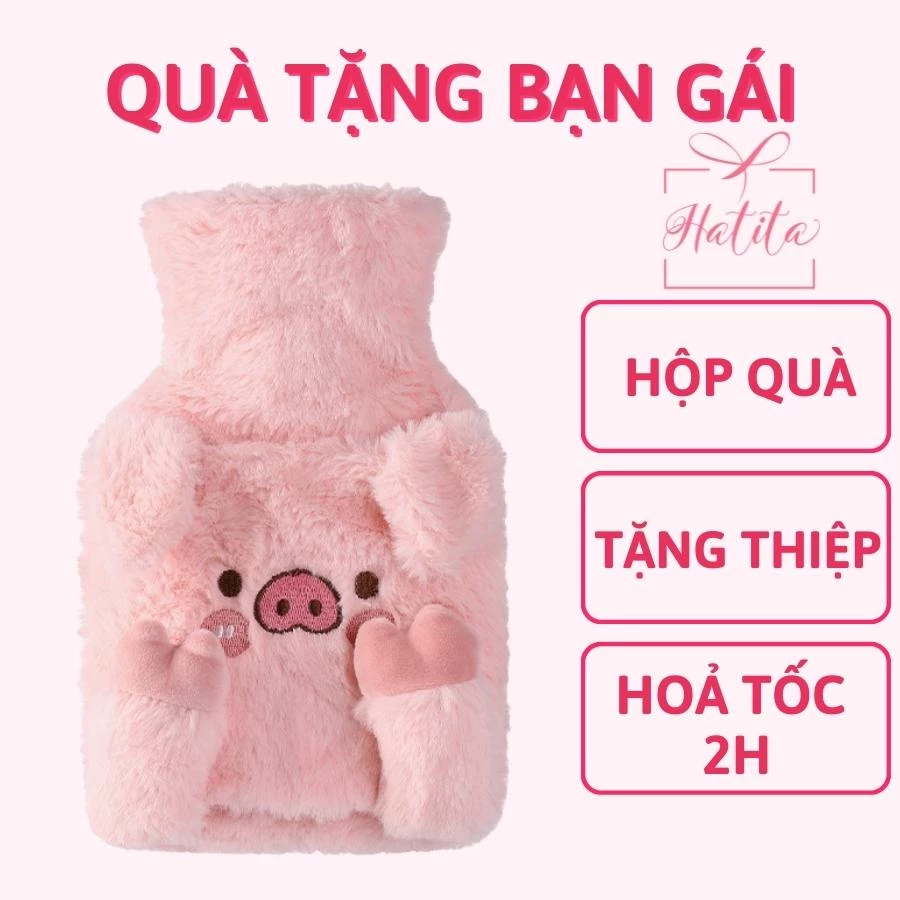 Túi chườm bụng kinh HATITA 500ml phiên bản heo hồng dễ thương, món quà ý nghĩa tặng người yêu