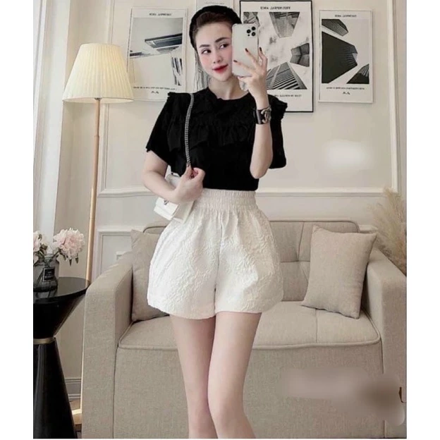 Quần shorts xốp phồng dập hoa 3D siêu xinh