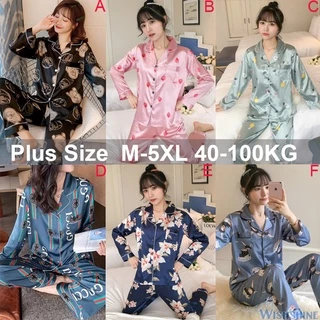 Bộ Đồ Ngủ Tay Dài Vải Lụa Satin Plus Size M-5Xl Cho Nữ