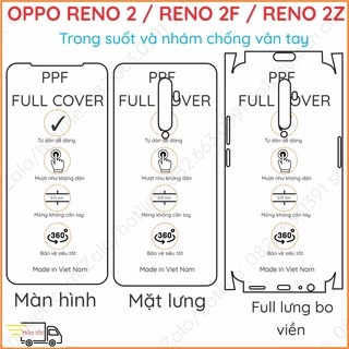 Dán PPF trong, nhám cho Oppo Reno 2 / Reno 2F / Reno 2Z màn hình, mặt lưng, full lưng viền siêu bảo vệ