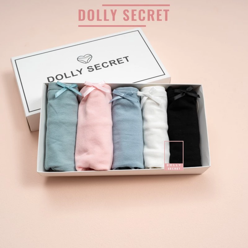 Quần lót nữ cotton trơn cao cấp kháng khuẩn đính nơ màu pastel học sinh dễ thương DOLLY-SECRET QL008