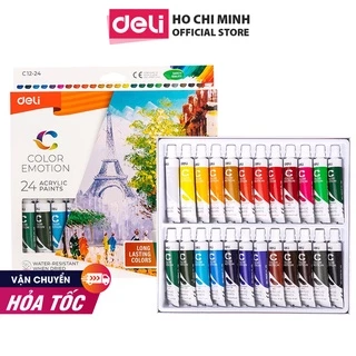 Màu Acrylic Dạng Tuýp 12ml Chuyên Nghiệp Deli - Tô Đất Sét, Đất Nặn Tự Khô Vẽ Túi Vải Tote Quần Áo DIY Giày Tô Tượng