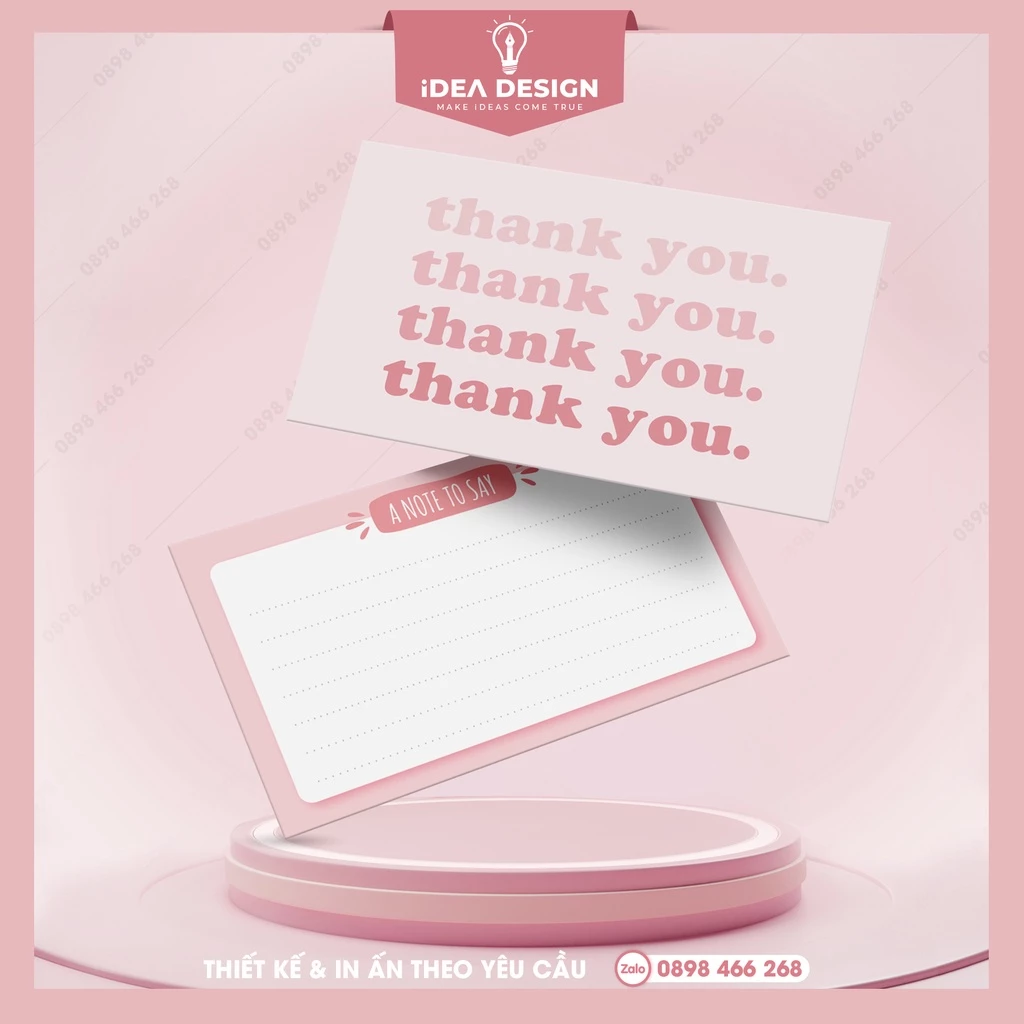 Thiệp cám ơn, thank you card khách tự điền nội dung - Giấy C300 - Cán màng mờ 2 mặt