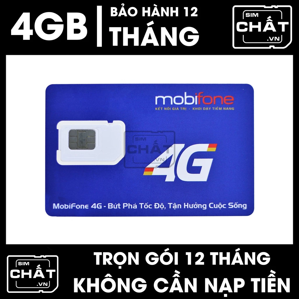 SIM 4G Mobifone 12FD50 MDT250A VINA D500 dùng FREE DATA trọn gói 1 năm không nạp tiền - Tặng 5GB/Ngày và 4GB/Tháng