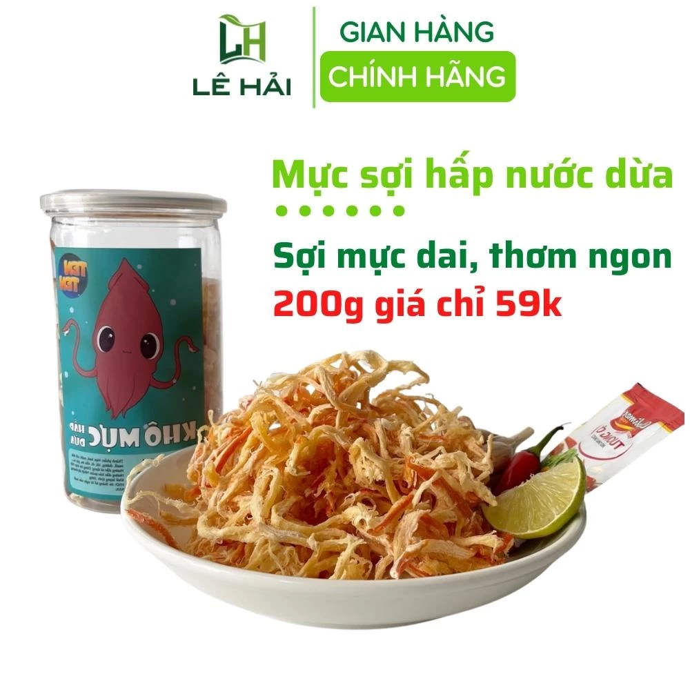 Khô mực xé sợi hấp nước dừa Lê Hải 200g mềm dai đồ ăn vặt Sài Gòn vừa ngon vừa rẻ