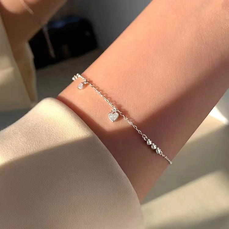 Việt Nam 1 Ngày Giao💕Vòng Tay Mạ Bạc 925 Mặt Hình Trái Tim Đơn Giản Thời Trang Dành Cho Nữ