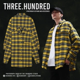 Áo Sơ Mi Flannel Màu Vàng Sọc Đen Form Rộng Thoải Mái Chất Liệu Cotton Thoáng Mát