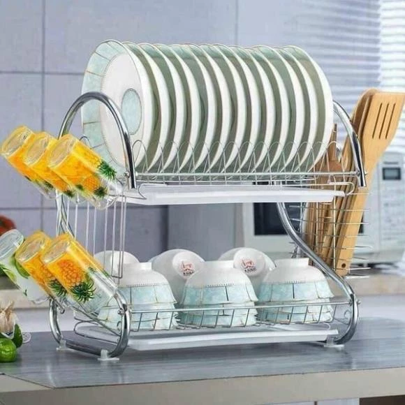 Kệ Để Chén Bát, Kệ Úp Chén Bát Hình Chữ S Có Khay Hứng Nước Tiện Ích