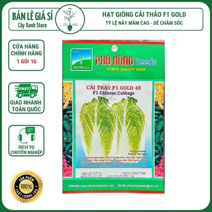 Hạt Giống Cải Thảo F1 Gold Giòn, Ngọt, Giàu Dinh Dưỡng 1Gr - Phú Nông Seeds - Key: Đất sạch, Phân Bón, Hữu Cơ, Xơ Dừa