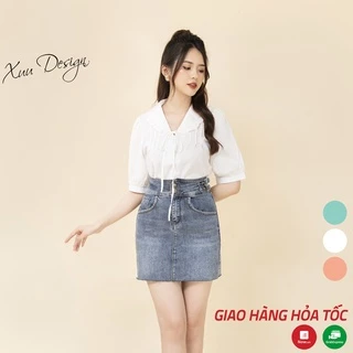 Áo sơ mi nữ trắng công sở thiết kế cổ V phối bèo nữ tính Xuu Design SP41