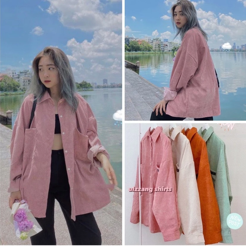 Áo khoác nhung tăm ulzzang ♥️  Áo sơ mi nhung dáng rộng - NhimShop SM01