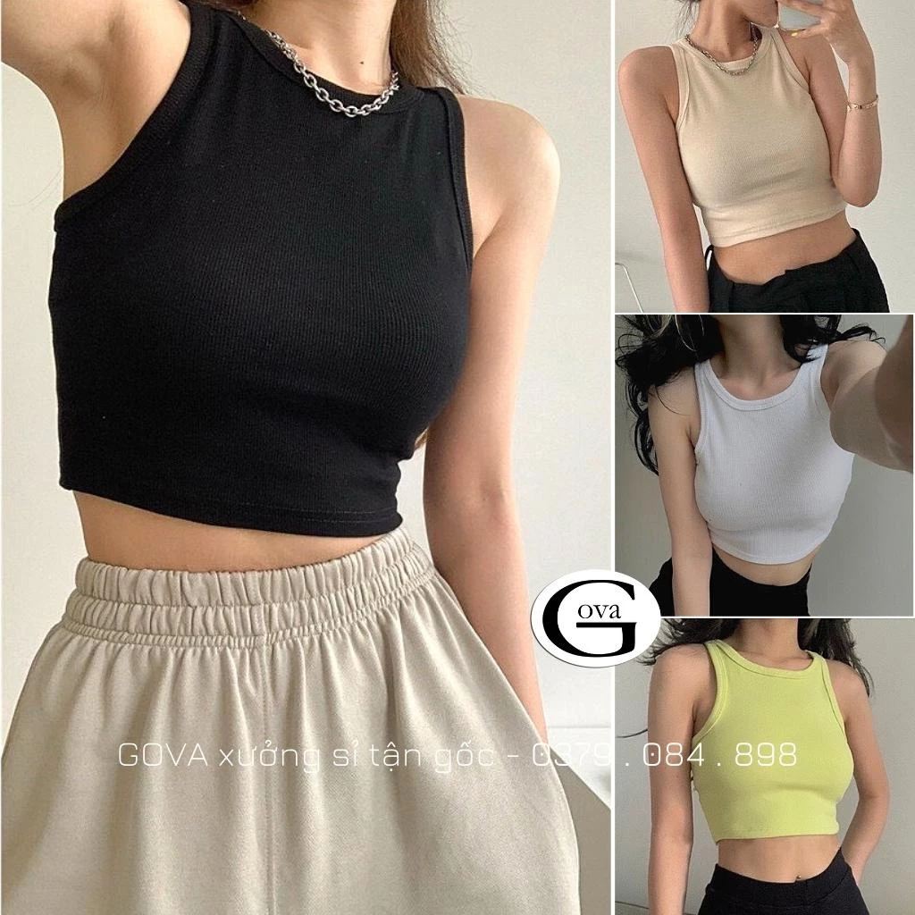 Áo Croptop Ba Lỗ Nữ Ngược Ôm Body Chất Thun Gân Cao Cấp Mền Mát Co Giãn Tốt Mặc Đep GOVA