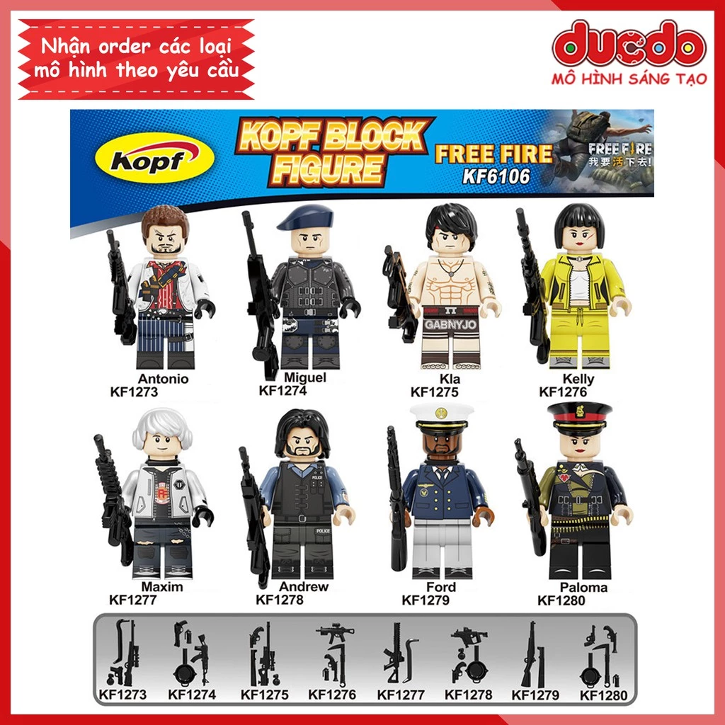 Minifigures các nhân vật Lửa chùa Free Fire đầy đủ trang bị - Đồ chơi Lắp ghép Xếp hình Mô hình Mini Kopf KF6106