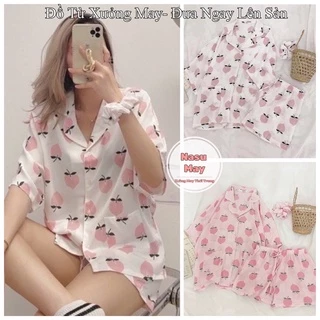 Bộ Đồ, Set Pijama Nữ QUẢ ĐÀO Kate Tay Cộc Mặc ở Nhà Xinh Xắn