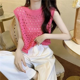 [HTSHOP]-Áo len đan ba lỗ kiểu lưới sexy phong cách retro HQ