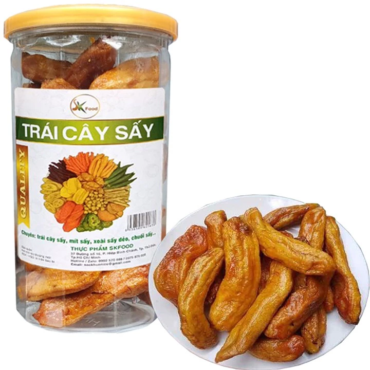 CHUỐI SẤY DẺO ĐÀ LẠT NGUYÊN TRÁI VỊ NGỌT TỰ NHIÊN - HŨ 500G HIỆU SK FOOD