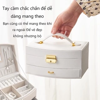 [Siêu Phẩm]Hộp đựng trang sức 2 tầng bọc da PU chống nước có quai xách - Hộp đựng trang sức cao cấp