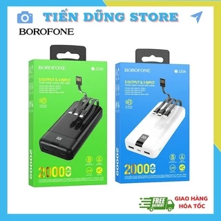 Sạc Dự Phòng Borofone BJ20A 20.000mAh - Tích Hợp 3 Cáp Sạc Và Có Đèn Led Hiển Thị Phần Trăm Pin (BH 1 Năm,Chính Hãng)