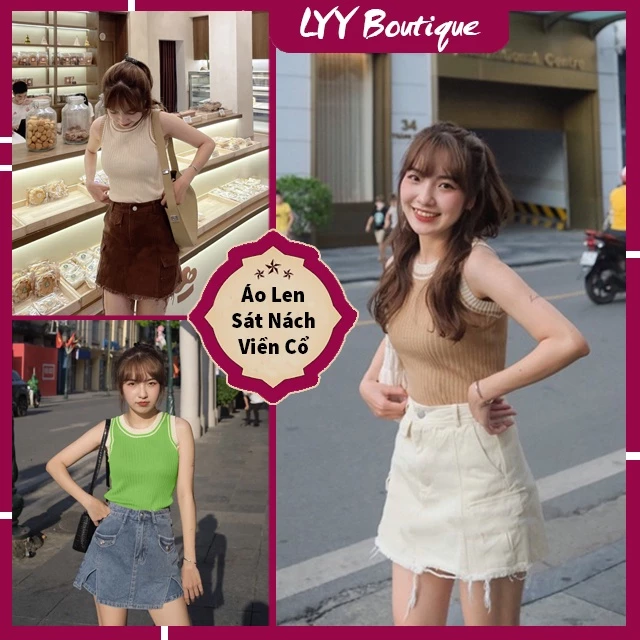 Áo ba lỗ len tăm vân dọc viền cổ style Ulzzang, Áo tanktop sát nách hàng Quảng Châu LYY BOUTIQUE