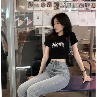 [FREESHIP ĐƠN TỪ 50K] Áo croptop Sinner chất bozip cotton mịn, co dãn tốt, không xù, 2 màu Đen Trắng hot hit, dễ thương