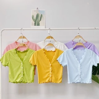 Áo croptop thun gân, áo kiểu nữ phối viền bèo ulzzang - Colory Shop