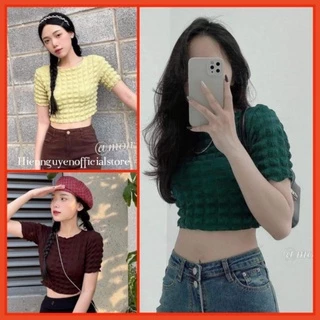 Áo Croptop Xốp Ô Vuông Nữ [FREESHIP]🌸Croptop kiểu dáng ôm cộc tay năng động hàn quốc bánh bèo tiểu thư