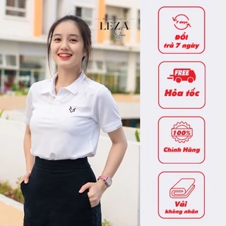 Áo Polo Nữ Thương Hiệu Leza Màu Trắng Viền Be Vải Thoáng Mát Phù Hợp Đi Chơi, Đi Học, Đi Làm