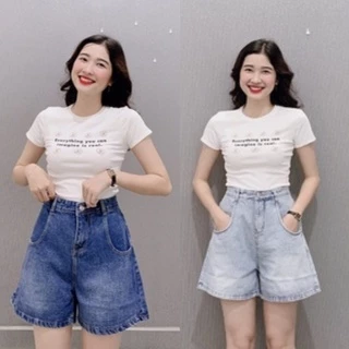 Quần short jean , quần jean ngố lưng cao ống rộng big size xxl lên đến 75kg ( mã sj1201 )