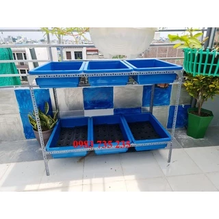 Kệ Sắt Trồng Rau V Lỗ Thông Minh 2 Tầng Dùng Cho 6 Khay Kích Thước 67x43x15 cm