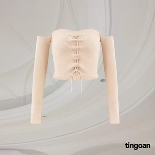 TINGOAN® - Áo len xù nude trễ vai rút dây tay dài xẻ vạt LUCIA TOP/ND