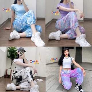 Set Bộ Áo Croptop Body Phối Quần Jogger 3D Loang Màu Bo Lai Dáng Rộng M2 Ulzzang - MM