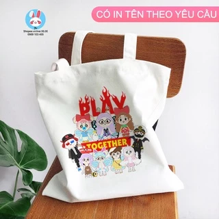 Túi Tote,Túi Vải Canvas Play Together đựng đồ phong cách Hàn Quốc có khóa kéo in hình cực nét (TA01)