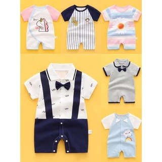 Bộ Áo Liền Quần Cotton Tay Ngắn Kẻ Sọc Cầu Vồng Hoạt Hình Dễ Thương Cho Trẻ Sơ Sinh